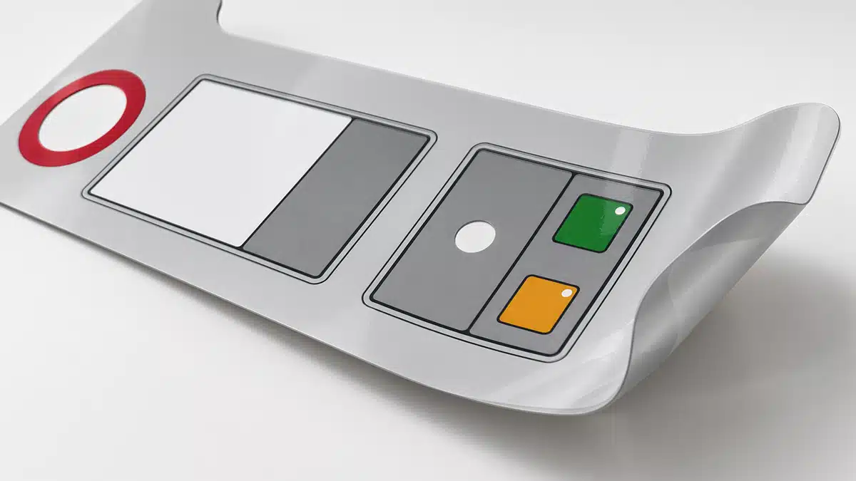 Bedruckte Dekorfolie einer Folientastatur mit Tasten und Symbolen